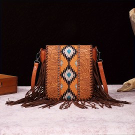 Perfect Casual Vintage Bohemian Style Rivet Crossbody Bag with Tassel Decor, Stitching, Phone Lipstick Coin Compartments for Daily Use, Best Gifts for Carnaval
