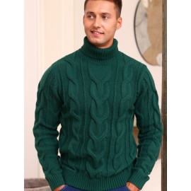 Men's Winter Knit Sweater Thickened Warm High Neck Pullover - Soft Cable Knit Design Solid Color Casual Cold Weather Sweaters for Office & Casual Attire (Regular Fit)